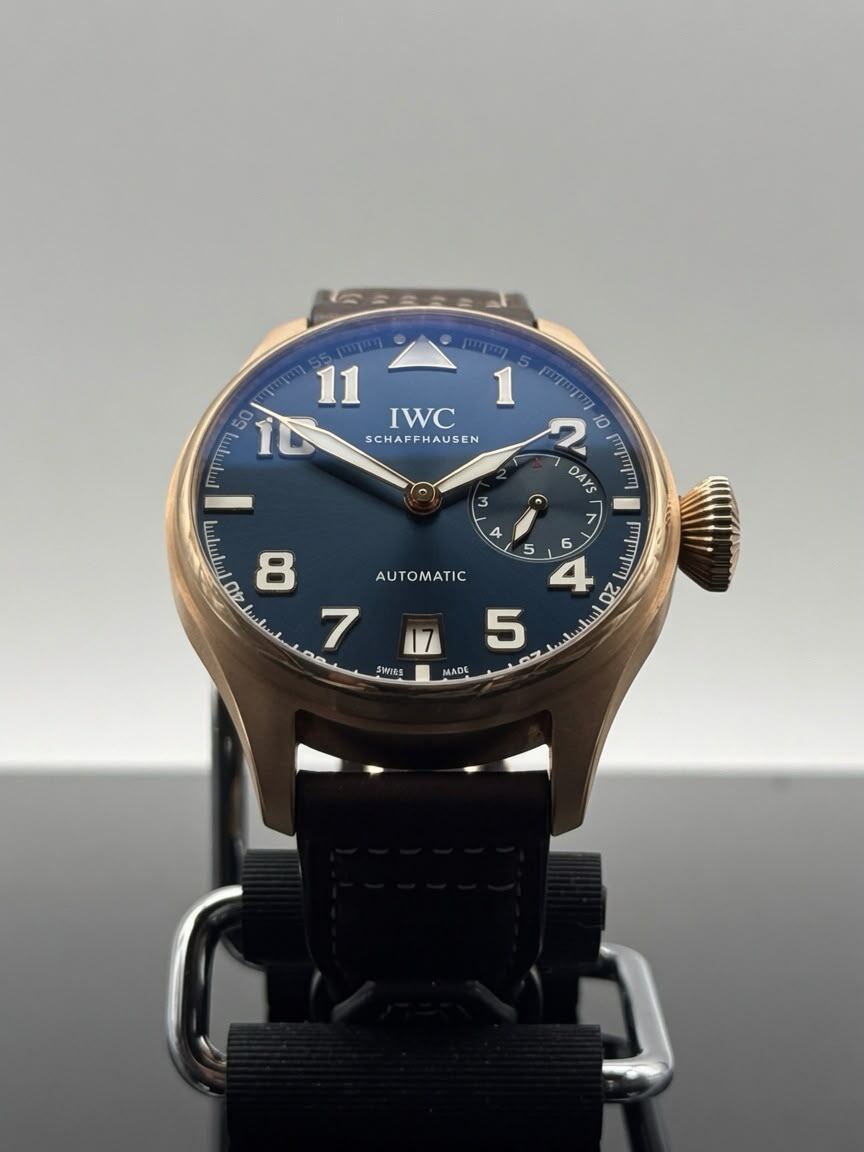 IWC Big Pilot Le Petit Prince IW500909 red gold 46mm blue dial limited edition pilot watch on brown leather strap