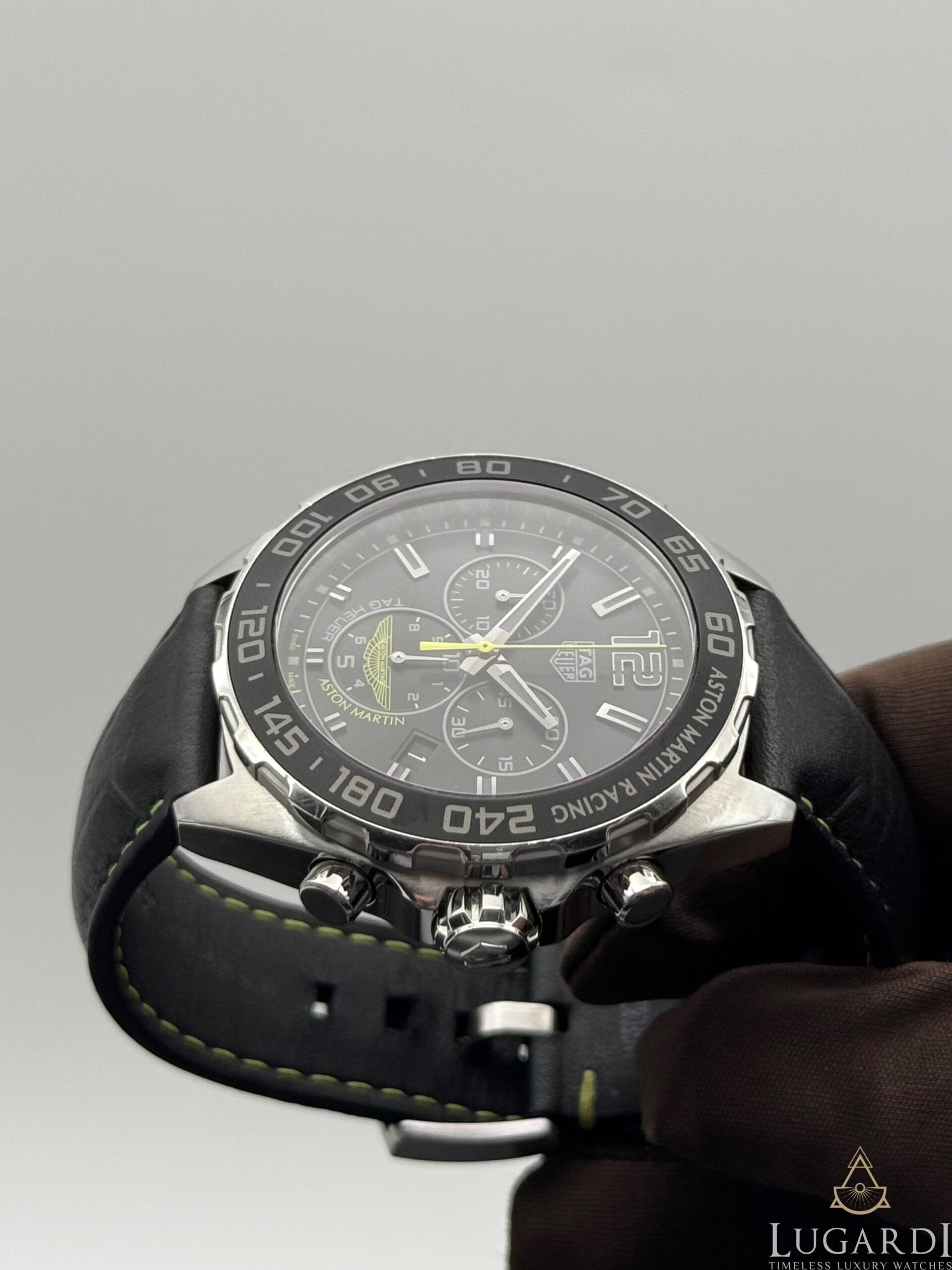 Tag Heuer Formula 1 Aston Martin CAZ101P black dial lime green accents stainless steel 43mm chronograph watch