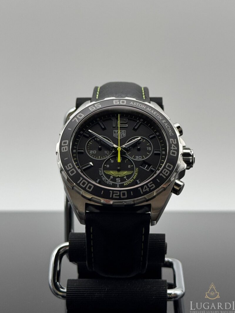 Tag Heuer Formula 1 Aston Martin CAZ101P black dial lime green accents stainless steel 43mm chronograph watch