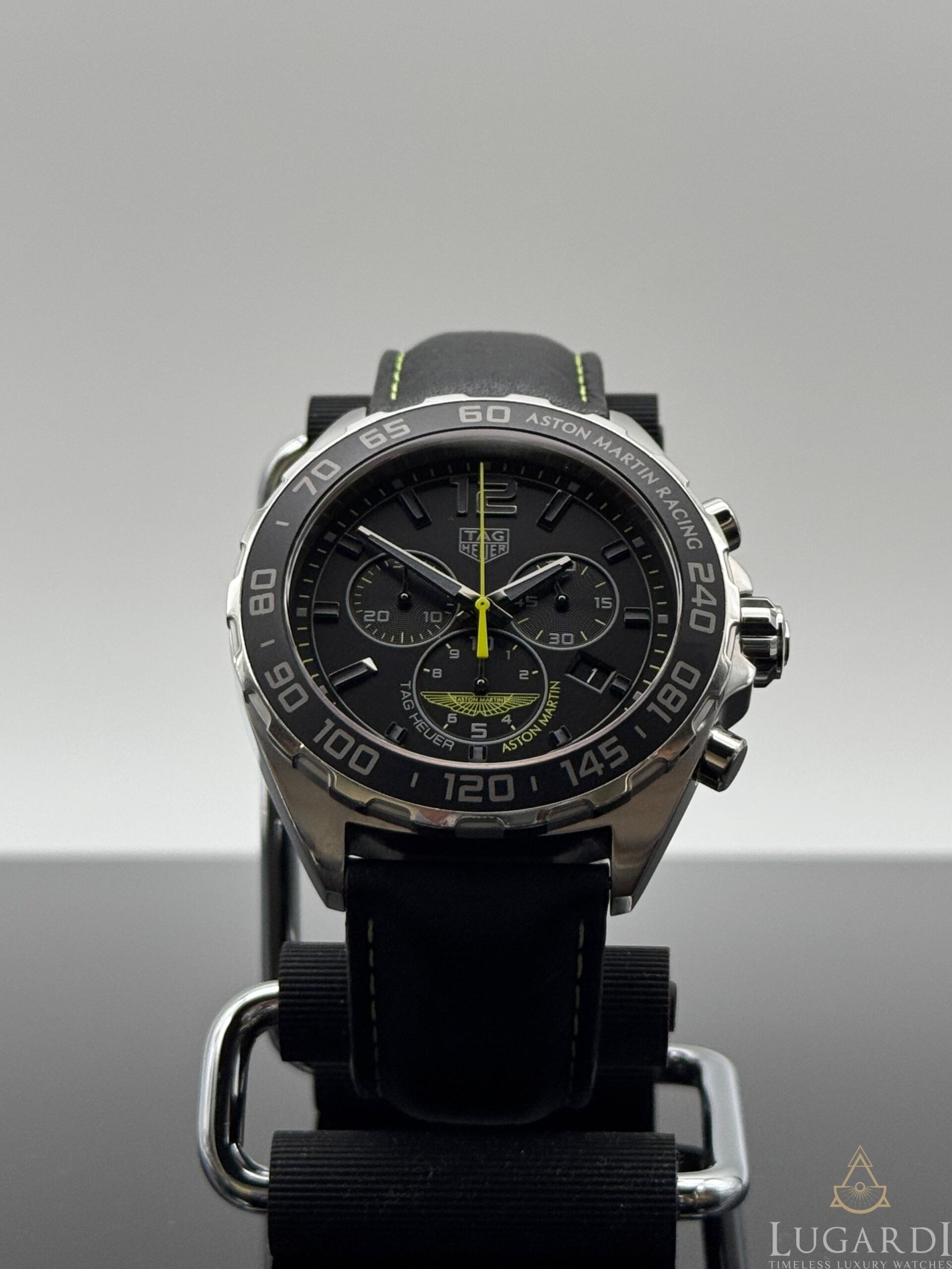 Tag Heuer Formula 1 Aston Martin CAZ101P black dial lime green accents stainless steel 43mm chronograph watch