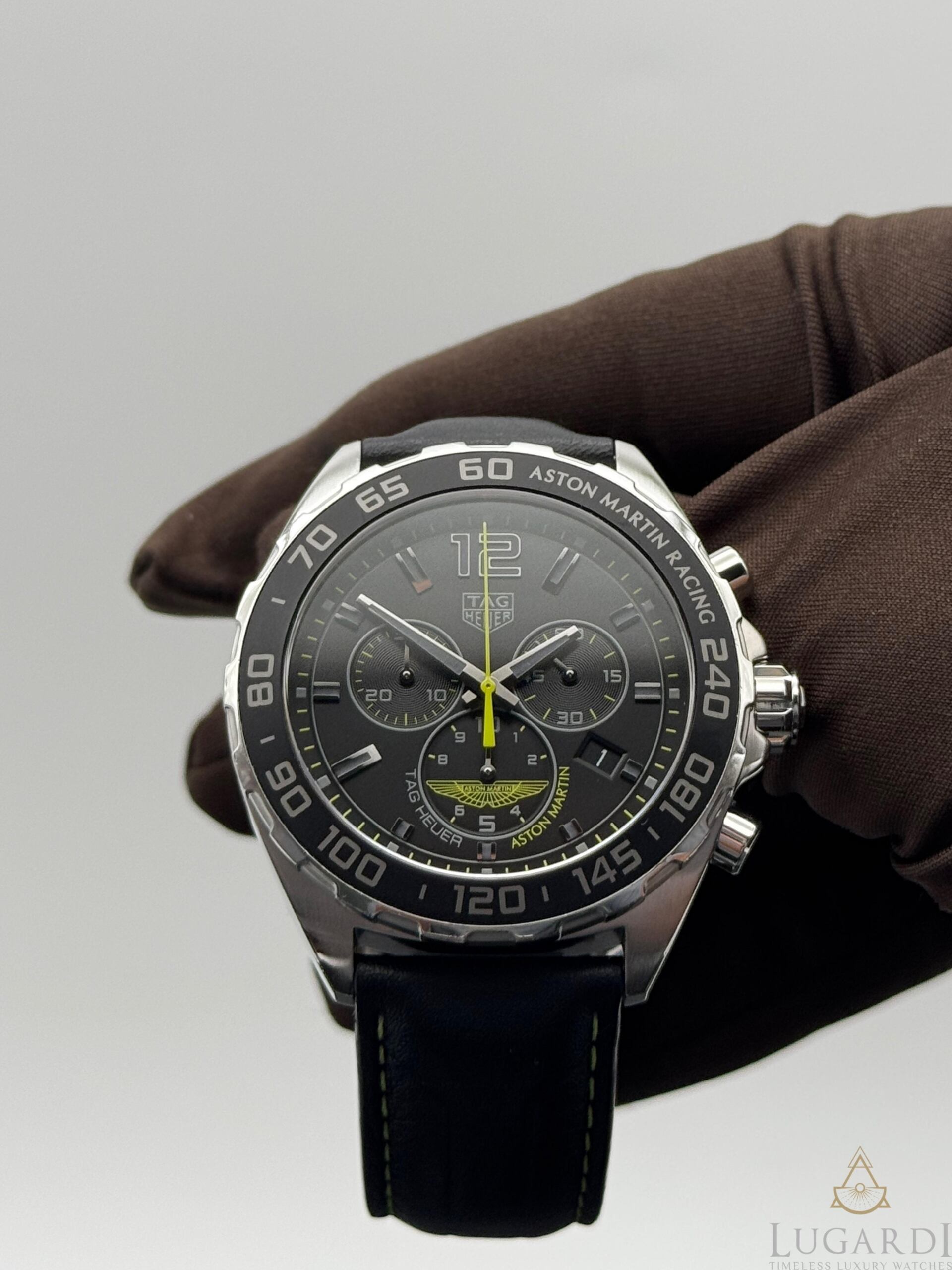 Tag Heuer Formula 1 Aston Martin CAZ101P black dial lime green accents stainless steel 43mm chronograph watch