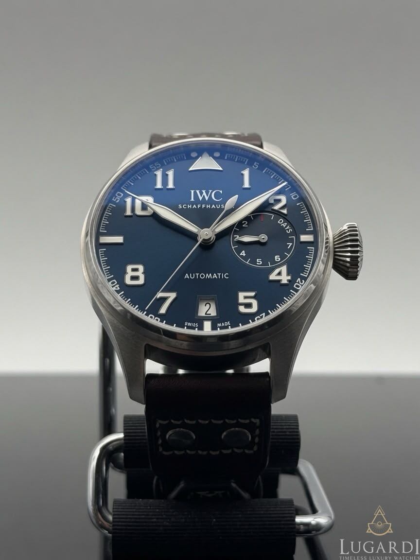 IWC Big Pilot Le Petit Prince IW500908 blue dial stainless steel 46mm limited edition pilot watch on brown leather strap