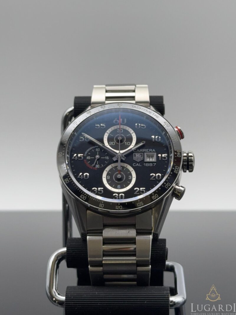 Tag Heuer Carrera CAR2A10 Calibre 1887 black dial ceramic tachymeter 43mm chronograph on steel bracelet