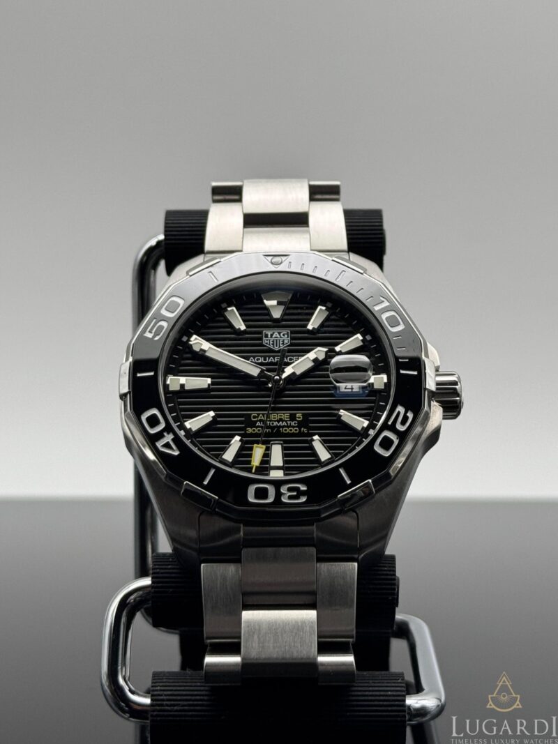 Tag Heuer Aquaracer WAY201A black dial Calibre 5 43mm 300m ceramic bezel on steel bracelet