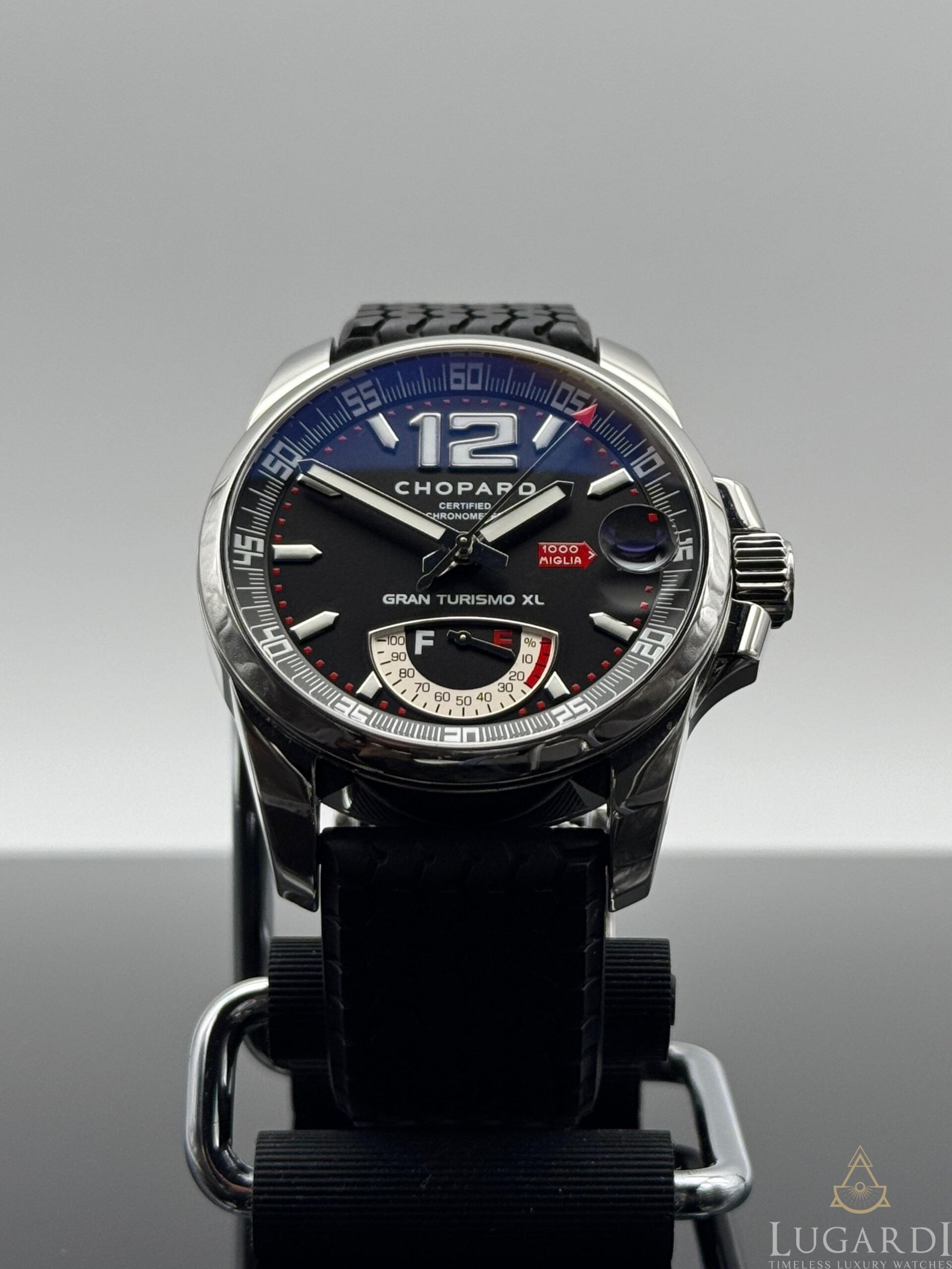 Chopard Mille Miglia Gran Turismo XL 168457 black dial 44mm power reserve on tyre-tread rubber strap