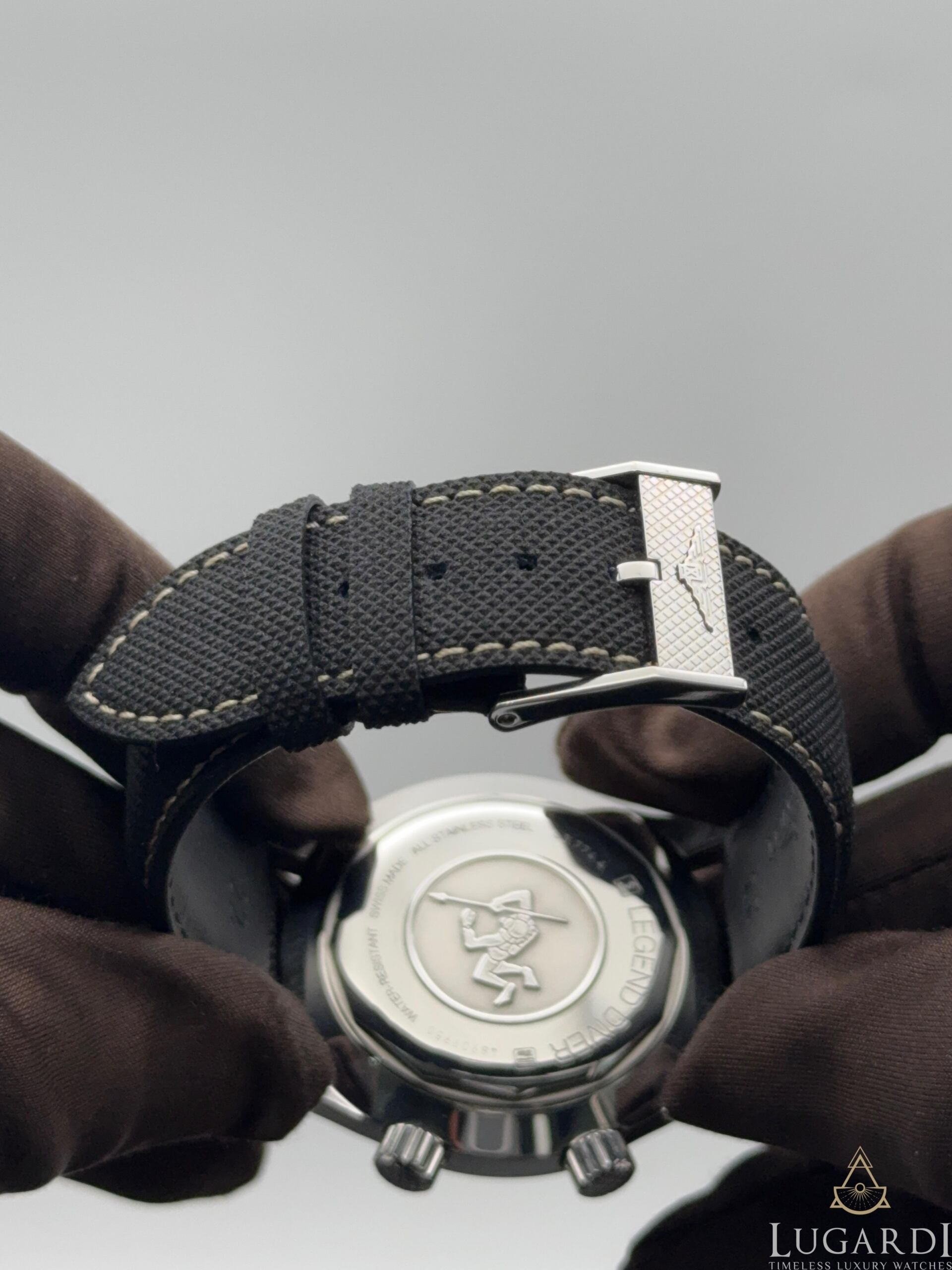 Longines Heritage Legend Diver L3.774.4 black dial 42mm dual crown on black nylon strap