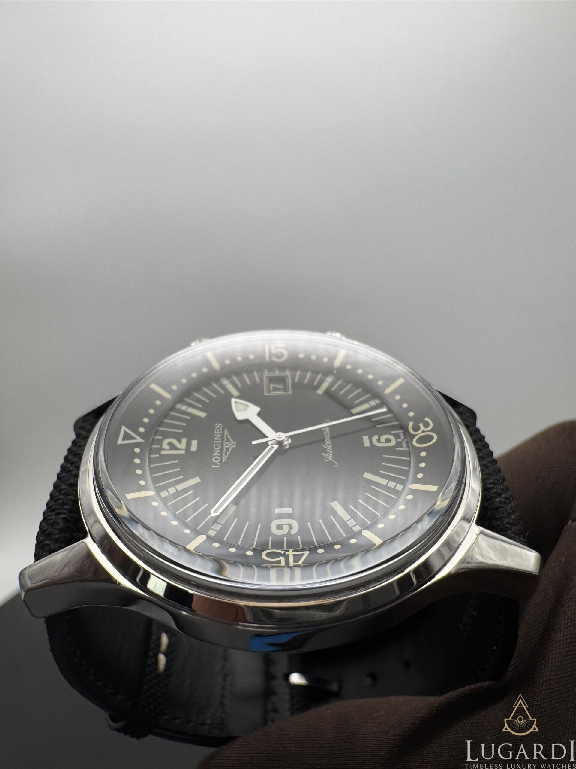 Longines Heritage Legend Diver L3.774.4 black dial 42mm dual crown on black nylon strap