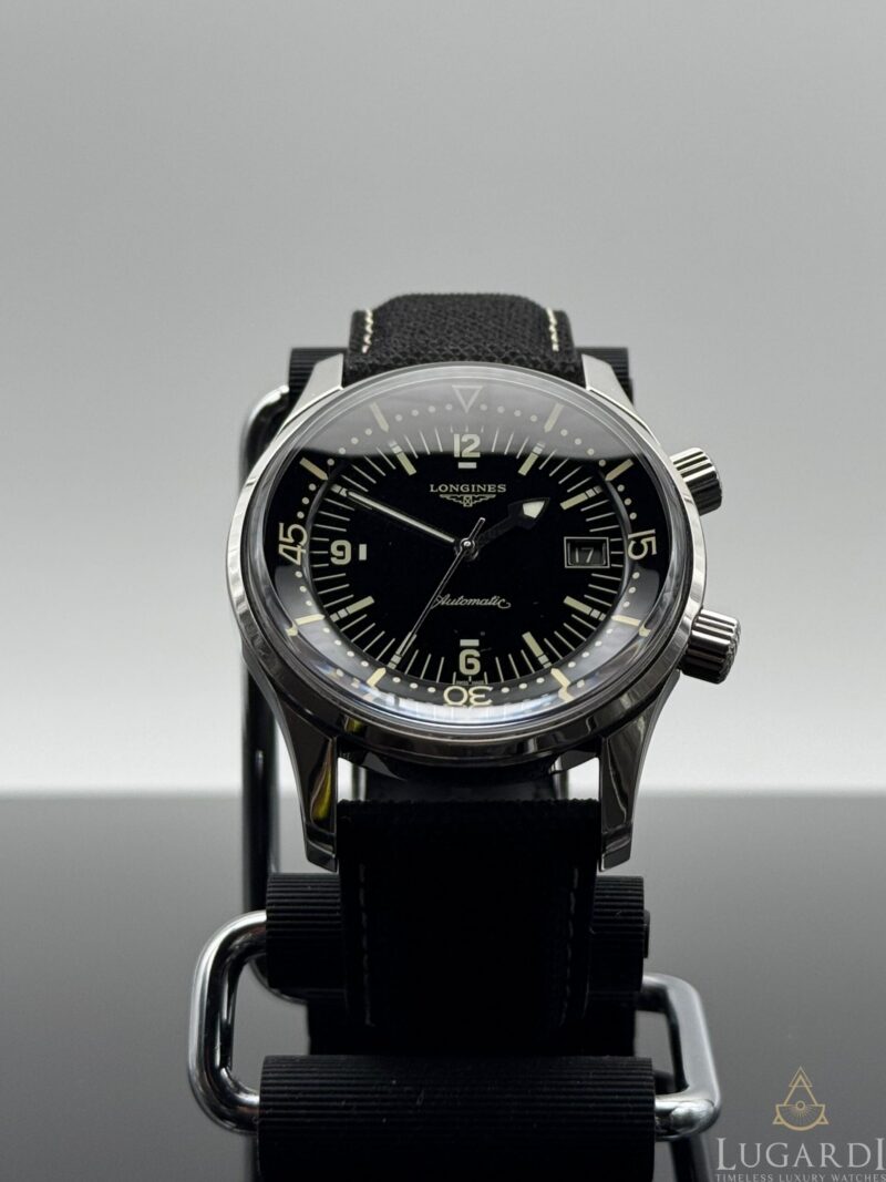 Longines Heritage Legend Diver L3.774.4 black dial 42mm dual crown on black nylon strap