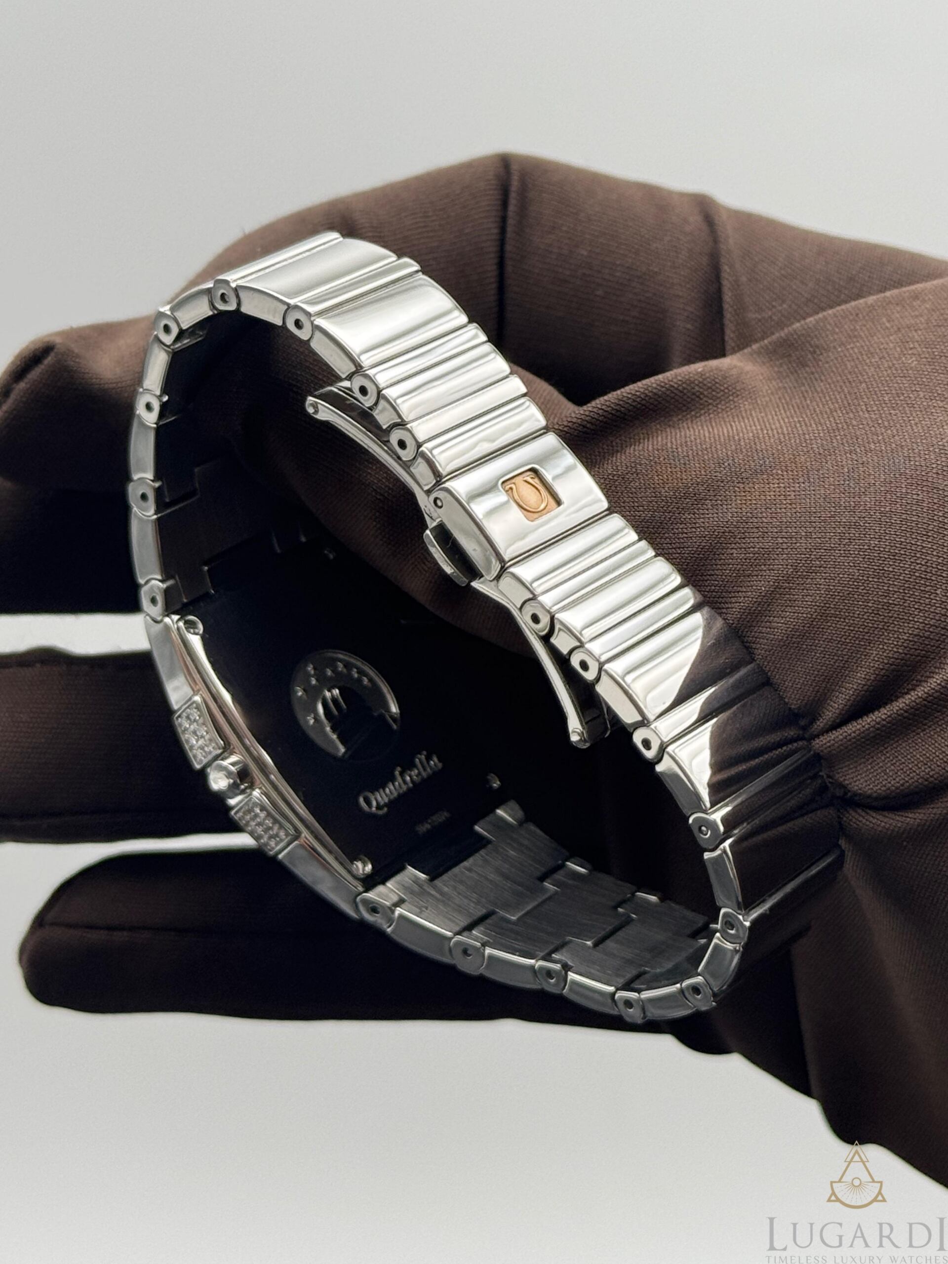 Omega Constellation Quadrella mother-of-pearl gem dial diamond claws steel bracelet