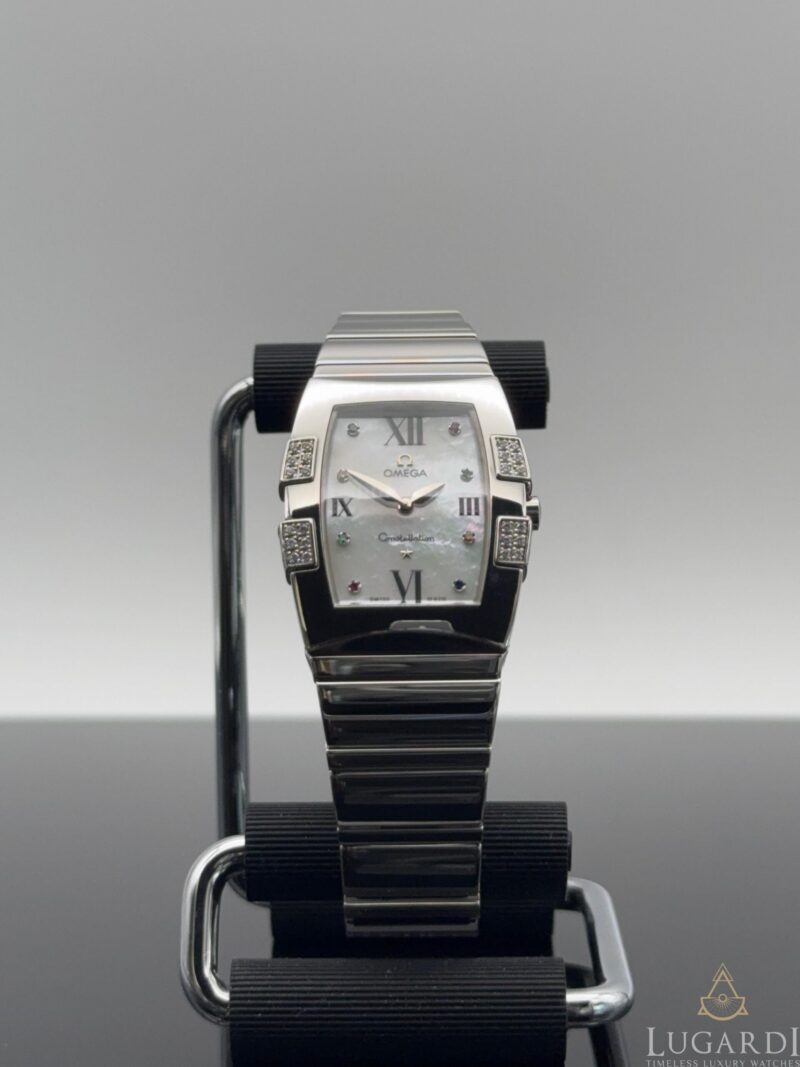 Omega Constellation Quadrella mother-of-pearl gem dial diamond claws steel bracelet