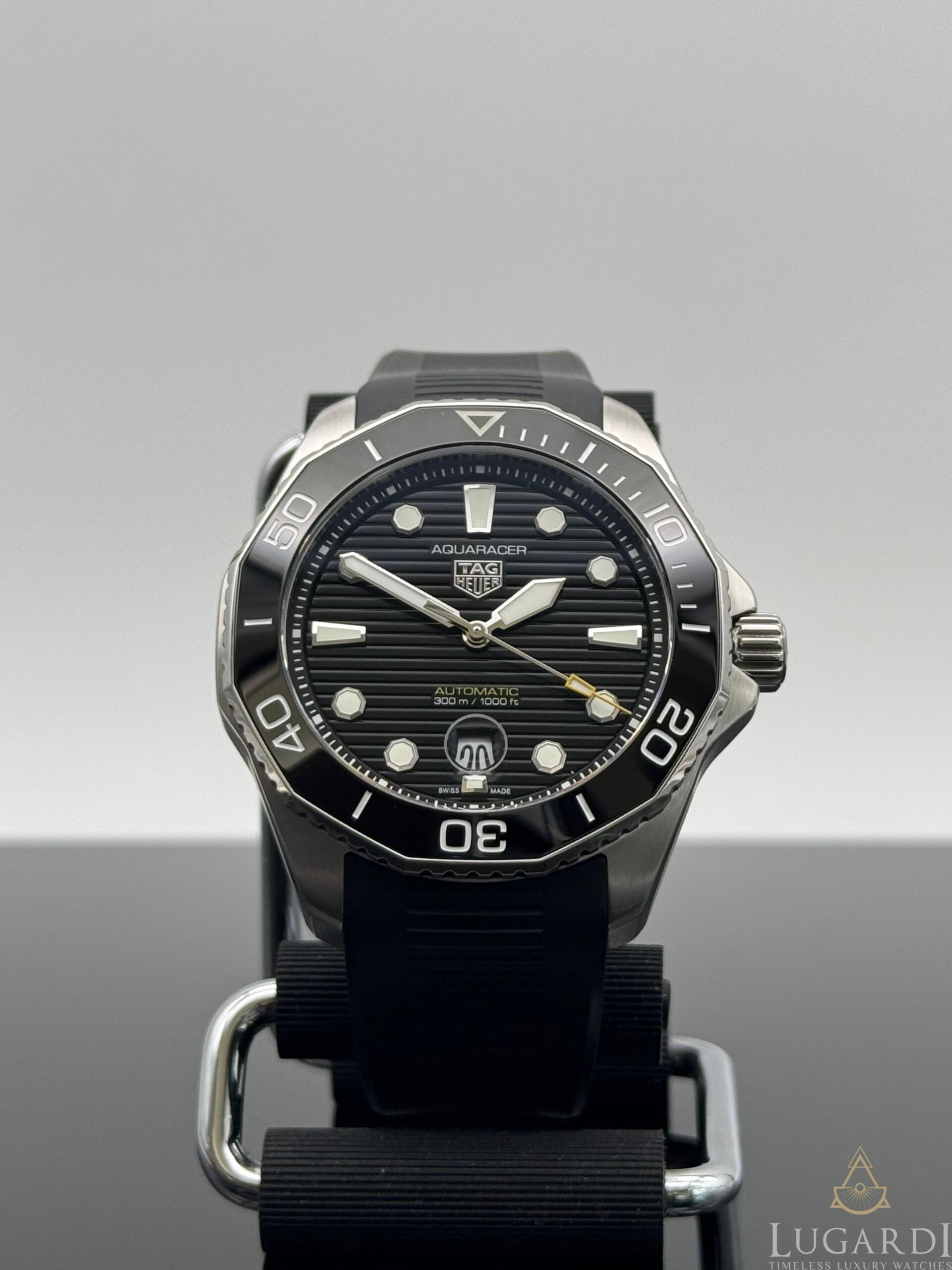 TAG Heuer Aquaracer Professional 300 WBP201A black dial 43mm ceramic bezel on black rubber strap