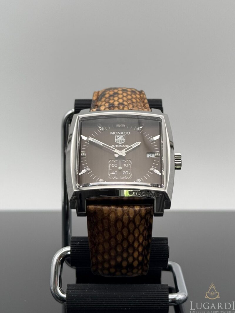 TAG Heuer Monaco WW2116 brown dial diamond indexes python strap