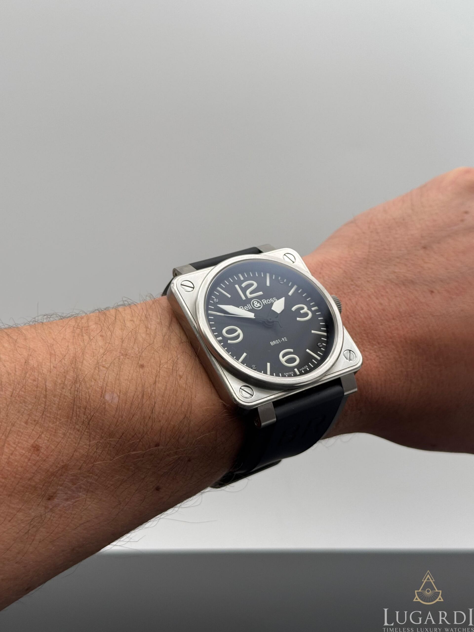 Bell & Ross BR 01-92 black dial 46mm square steel case black rubber strap