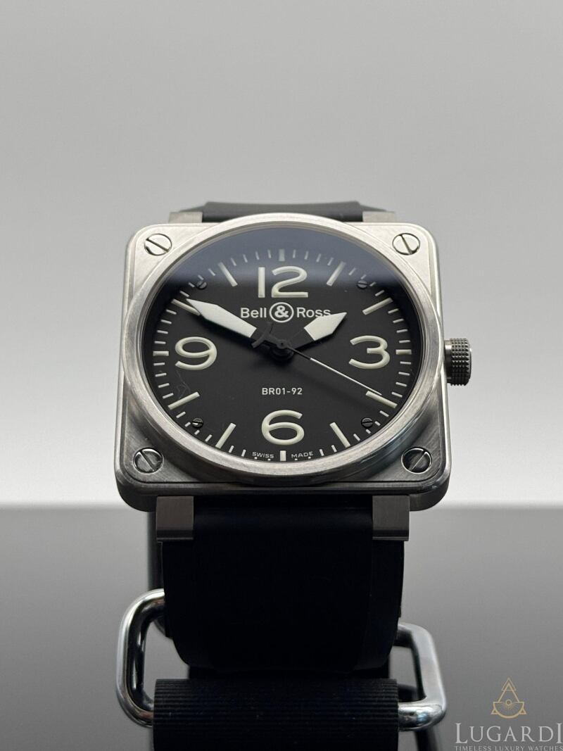 Bell & Ross BR 01-92 black dial 46mm square steel case black rubber strap