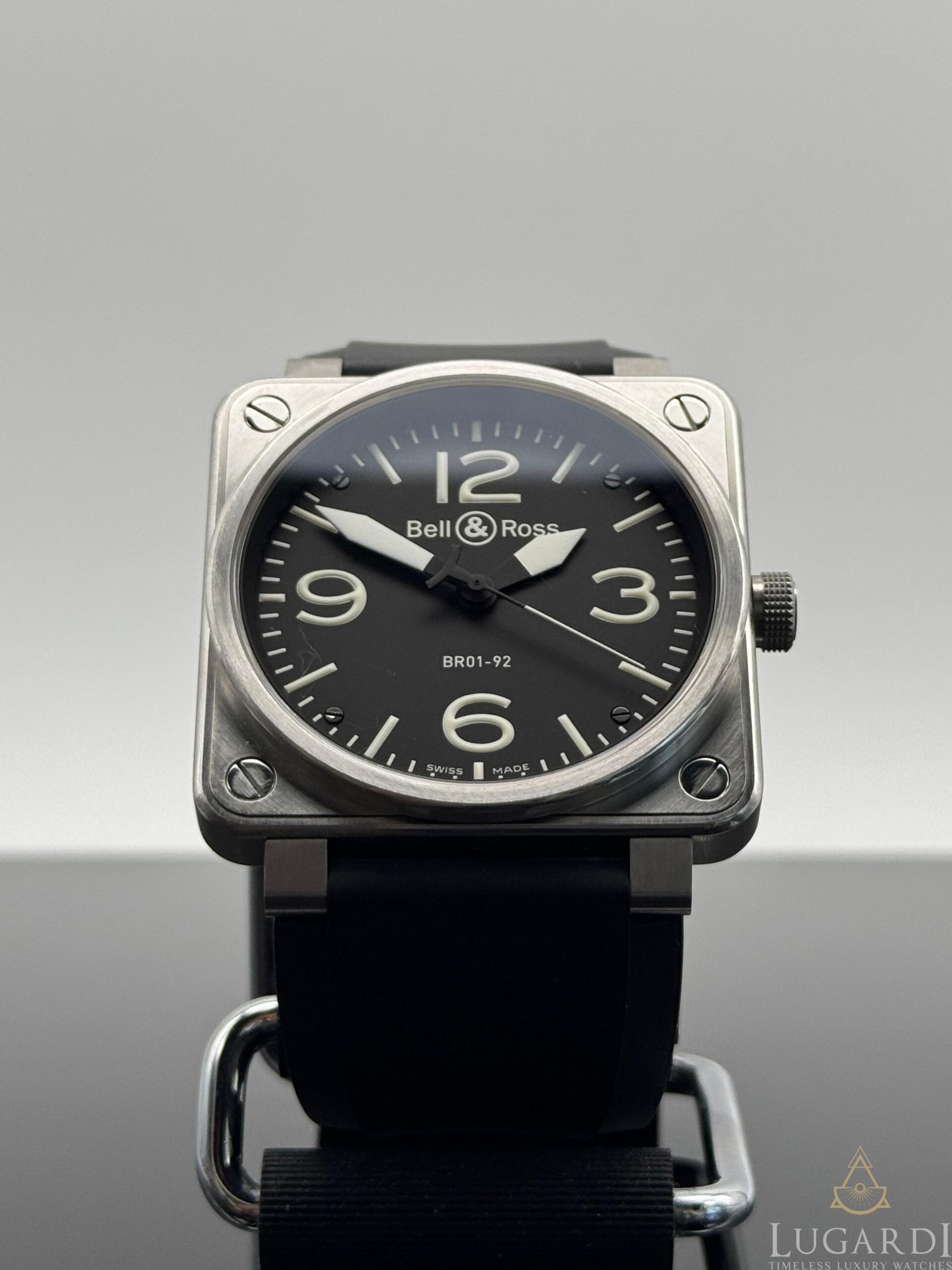 Bell & Ross BR 01-92 black dial 46mm square steel case black rubber strap
