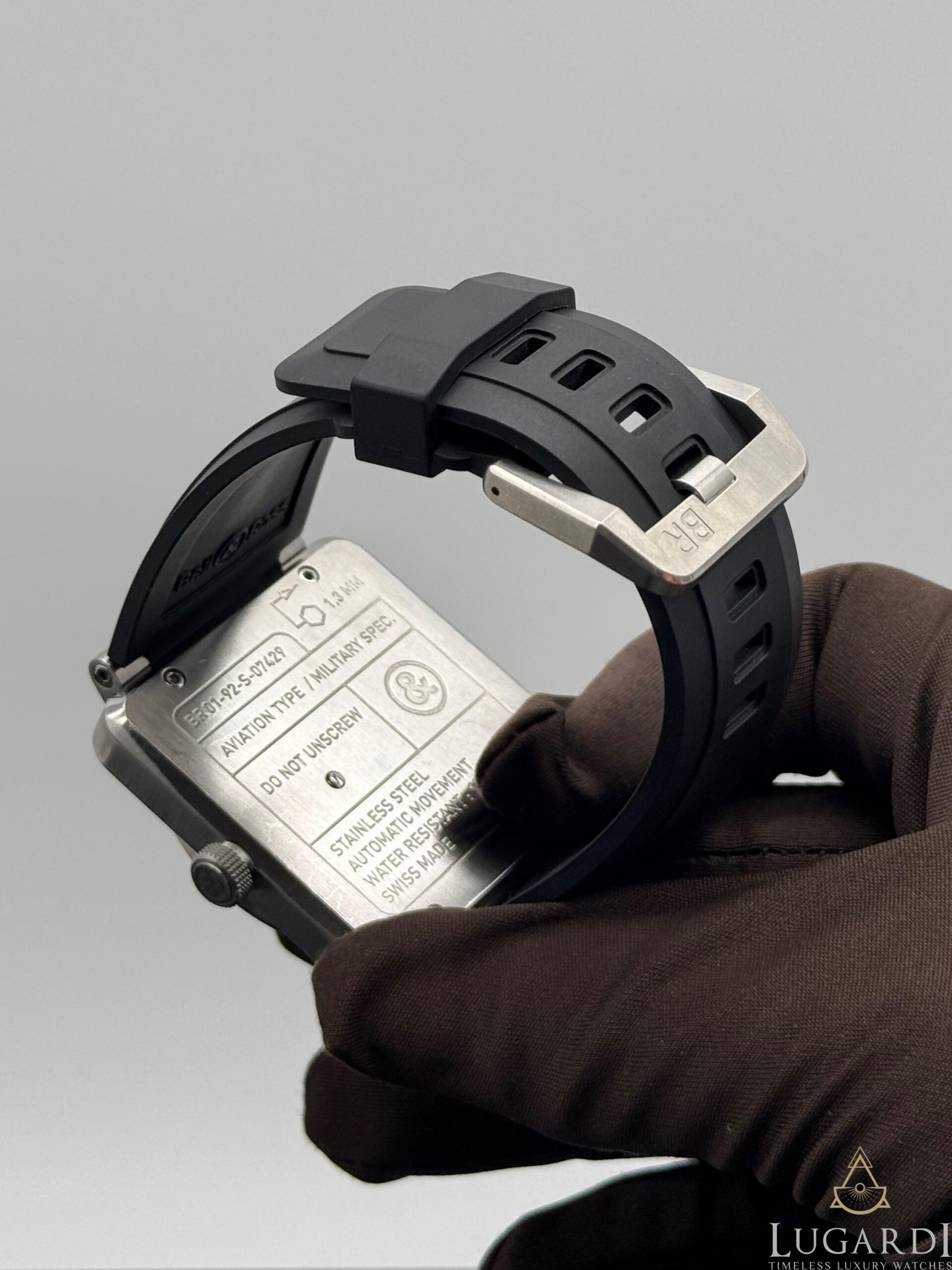 Bell & Ross BR 01-92 black dial 46mm square steel case black rubber strap