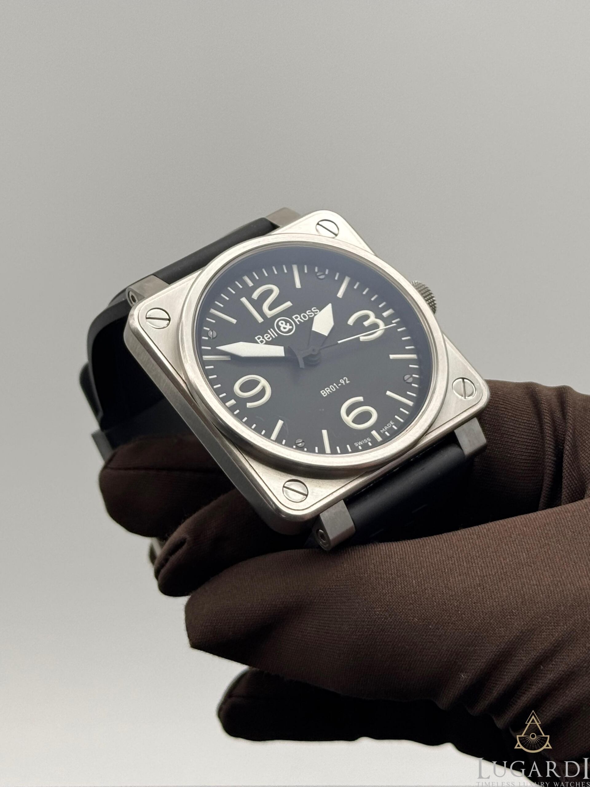 Bell & Ross BR 01-92 black dial 46mm square steel case black rubber strap