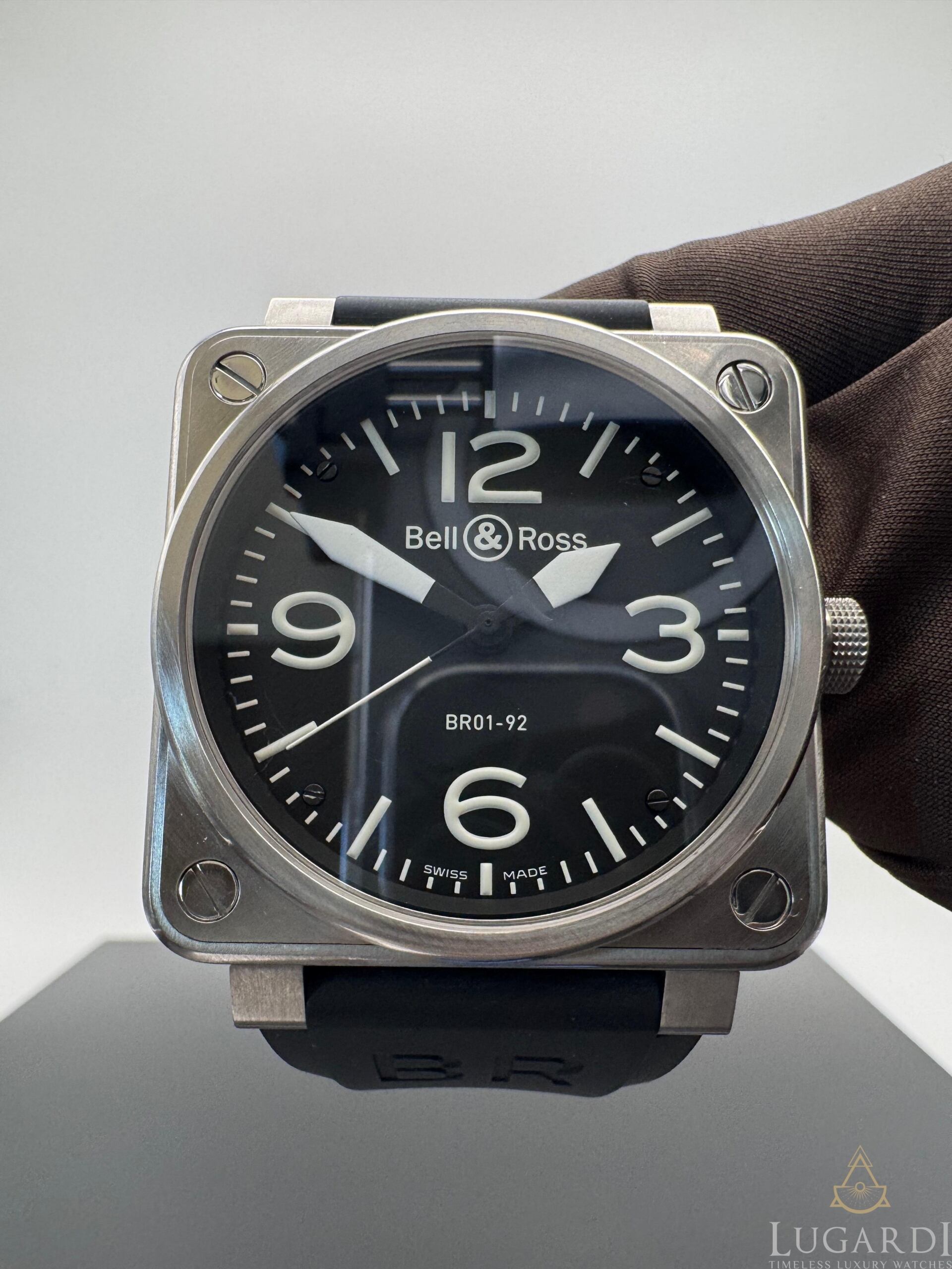 Bell & Ross BR 01-92 black dial 46mm square steel case black rubber strap