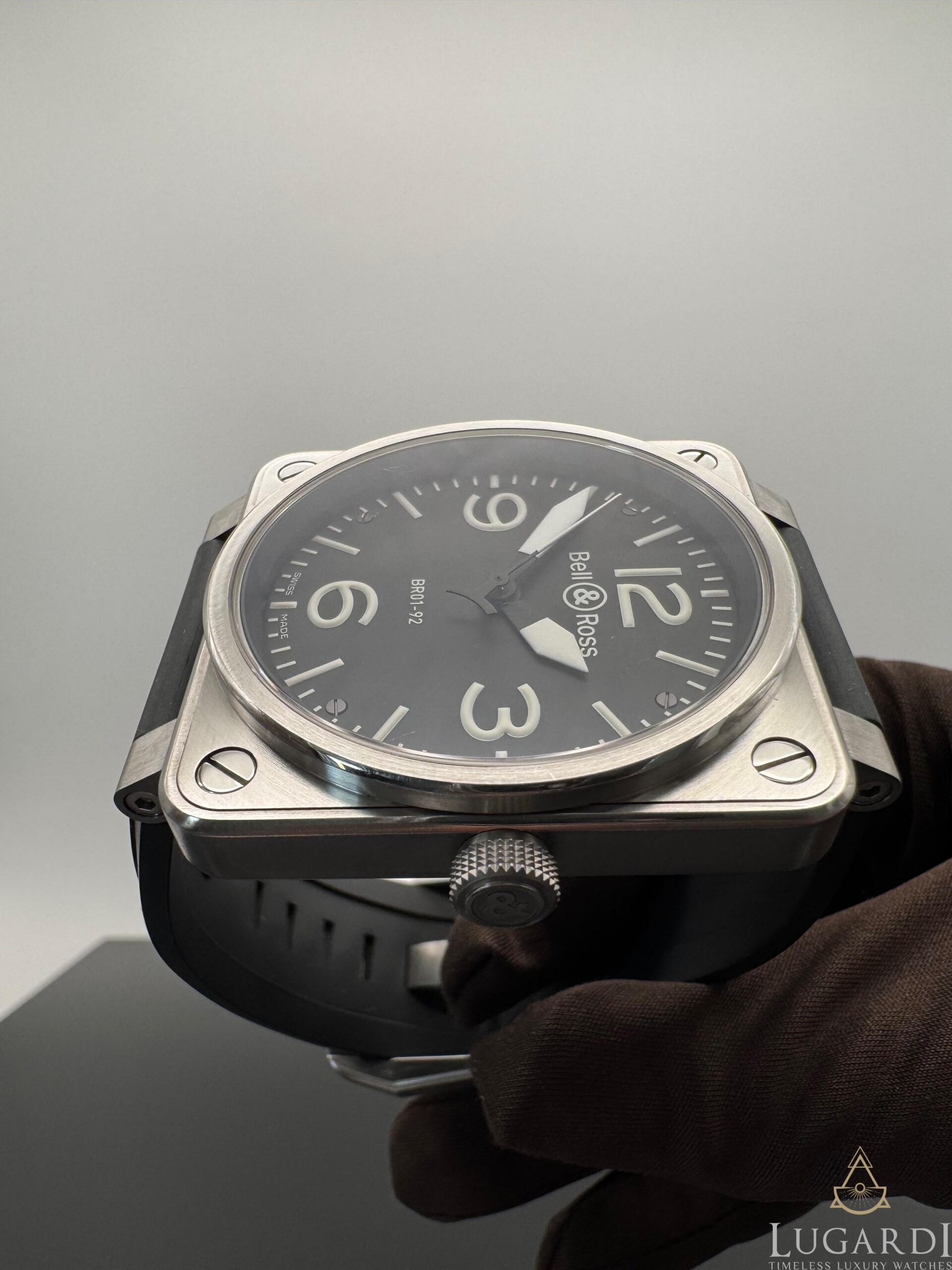 Bell & Ross BR 01-92 black dial 46mm square steel case black rubber strap