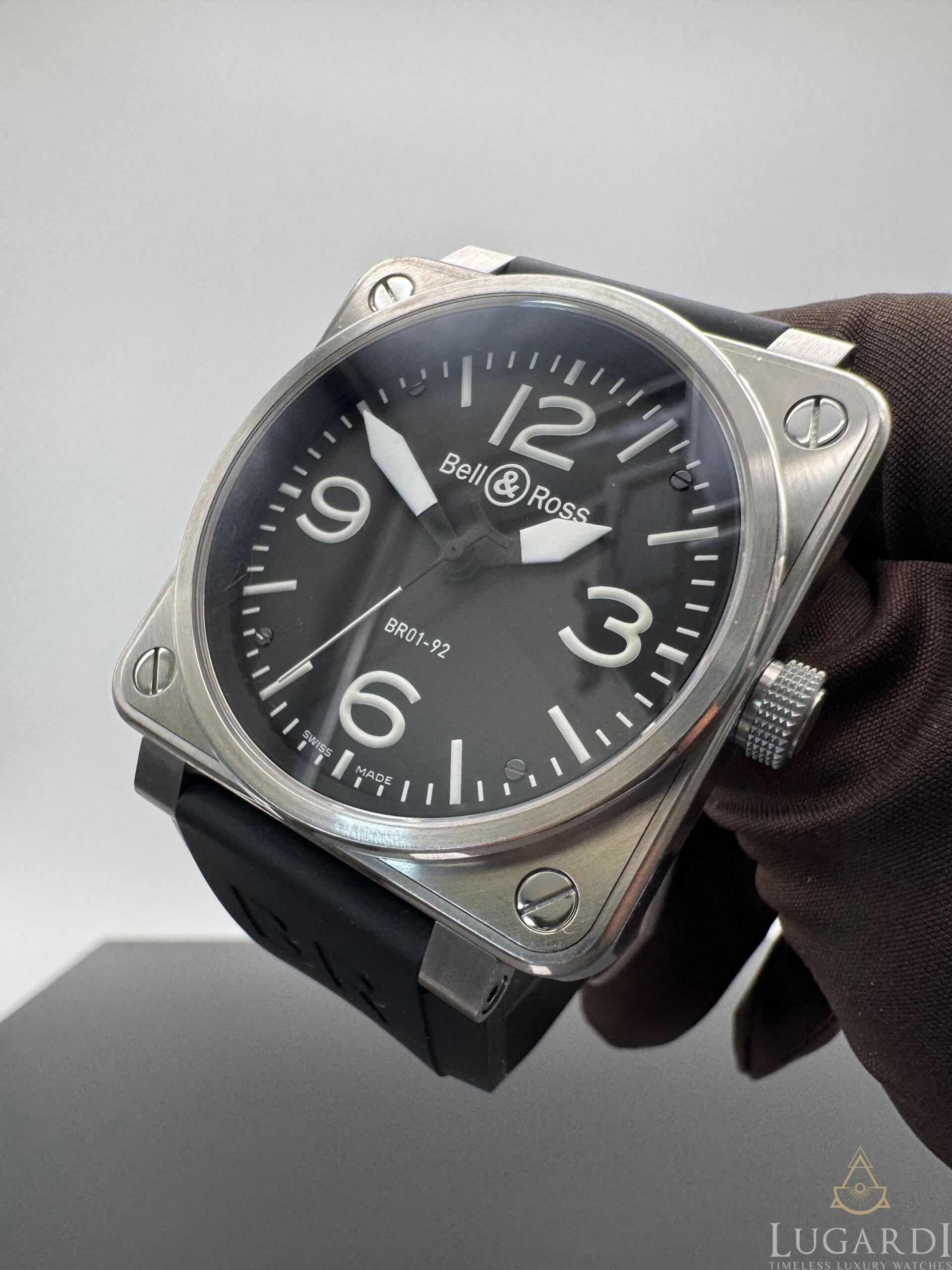 Bell & Ross BR 01-92 black dial 46mm square steel case black rubber strap