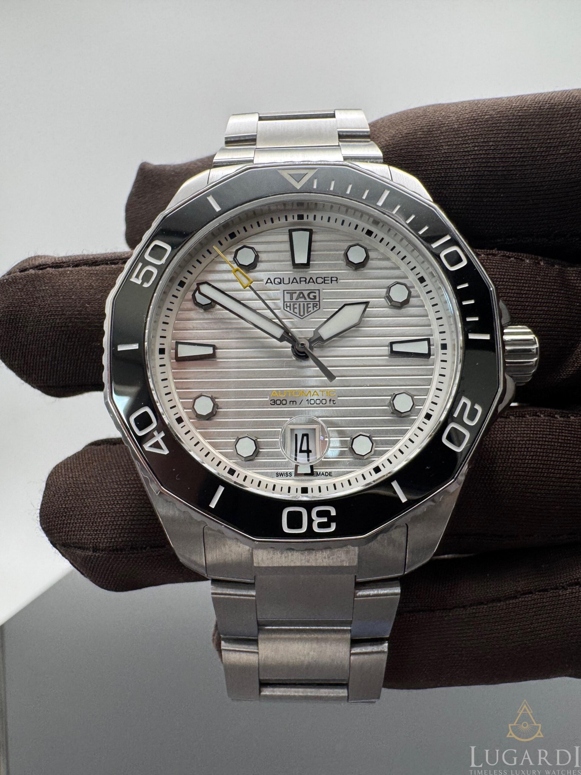 TAG Heuer Aquaracer WBC201C silver wave dial black ceramic bezel steel bracelet