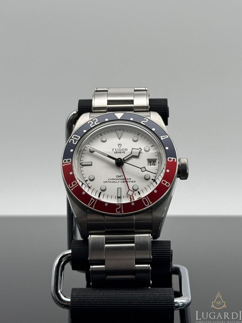 Tudor Black Bay GMT 79830RB white dial burgundy blue bezel steel bracelet